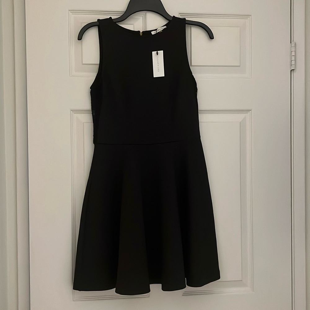 NWT Sugar + Lips Black Dress Lace Detail Sleeveless Fit and Flare Size S